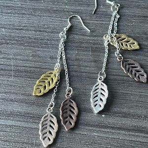 Multi colored metal silver and gold leaf earrings